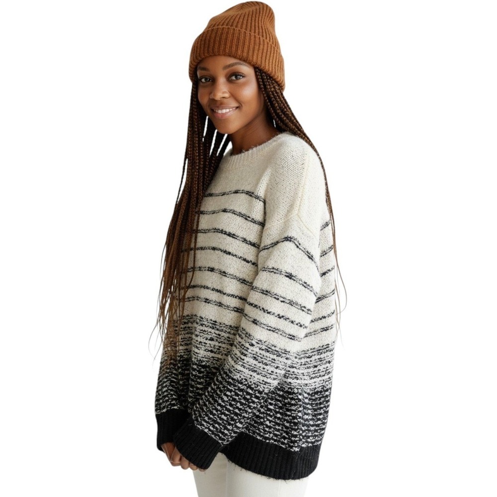 Vince Black White Ombre Striped Sweater Fine Wool Blend Fall Oversized Neutral M
